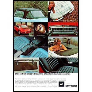 1968 Amco Car Accessories Vintage Print Ad Porsche Corvette Datsun Wall Art